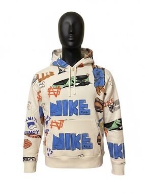 Nike Sportswear Club Sketched Graphic Fleece Hoodie Cream FV1921-133 Mens Small